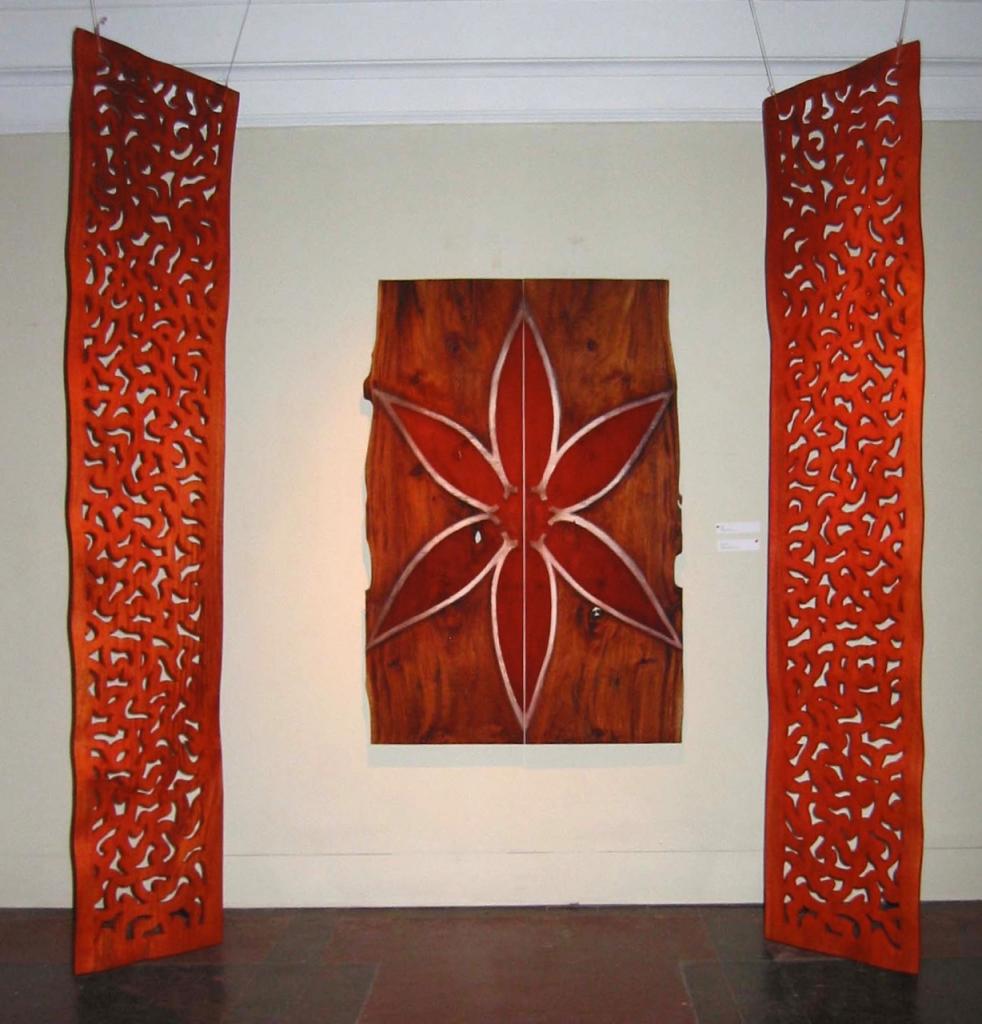 FRET WORK, 2006, mahogany and pigment, 40 x 104 x 1¼ in