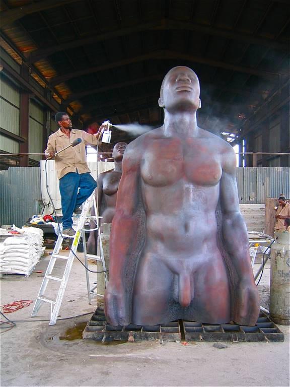 Patina - putting color on the male figure of the REDEMPTION SONG