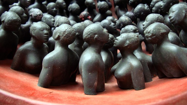 WASH ME CLEAN, detail, 2007, resin miniatures, cedar bowl