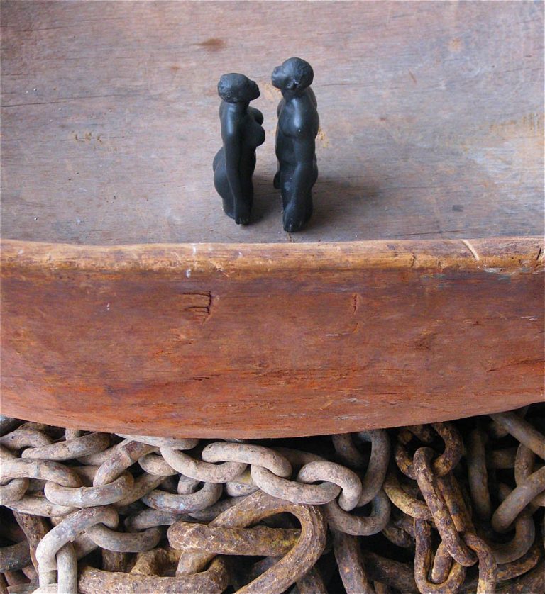 I AM CLEAN, detail 2007, cedar, chains, resin miniatures,