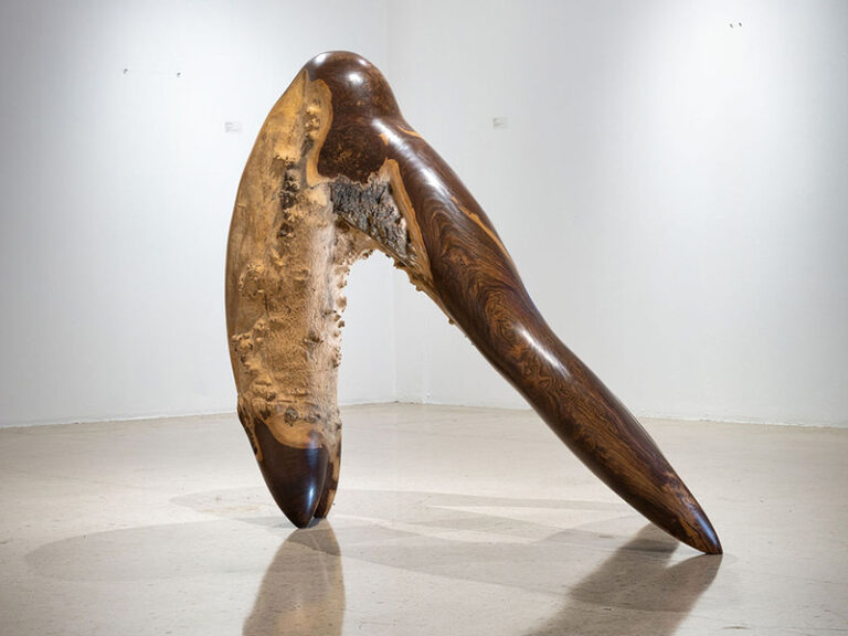 DIVINE, side view, 2018, lignum vitae, 53″ x 40″ x 63″