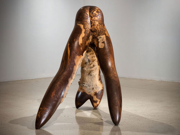 DIVINE, front view, 2018, lignum vitae, 53″ x 40″ x 63″