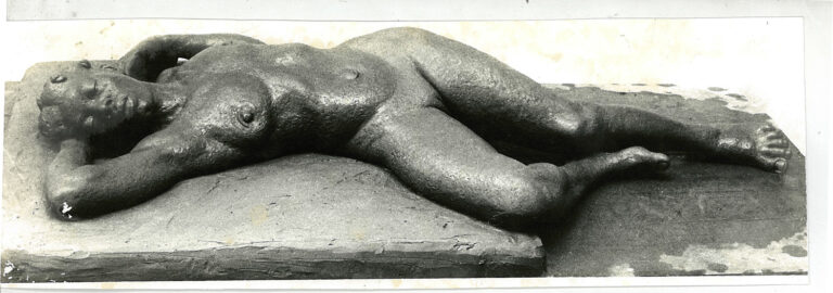 RECLINING NUDE in process, 1972, clay, 15” x 19"