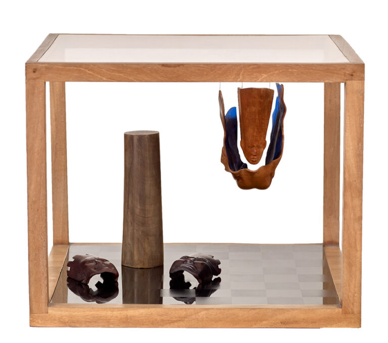 GAME OF CHESS, 1987, satinwood, cedar, purple heartwood, plexiglass, 14.5" x 18" x 18", Artist Collection