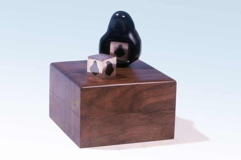INSIDE A STONE, 1979, ebony, niello, silver, walnut, 4" x 4", Private Collection