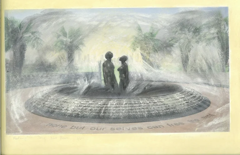 REDEMPTION SONG PROPOSED NEW BASE with '…none but ourselves can free the mind’ written on the pavement.