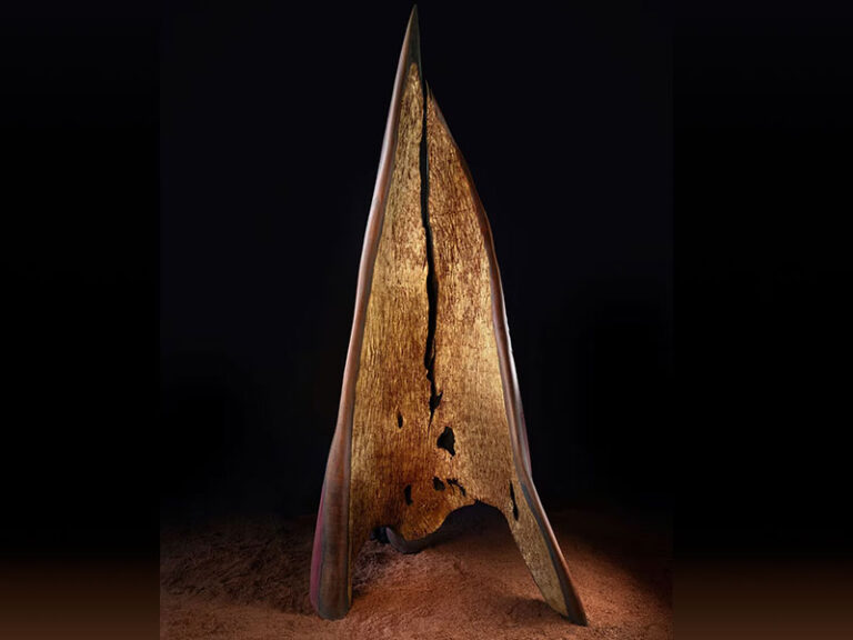 ABENG, 2025, cedar with gold leaf, 11'5"