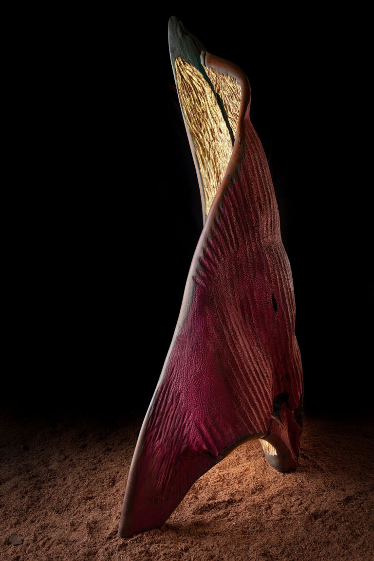 ABENG, 2025, cedar with gold leaf, 11'5"