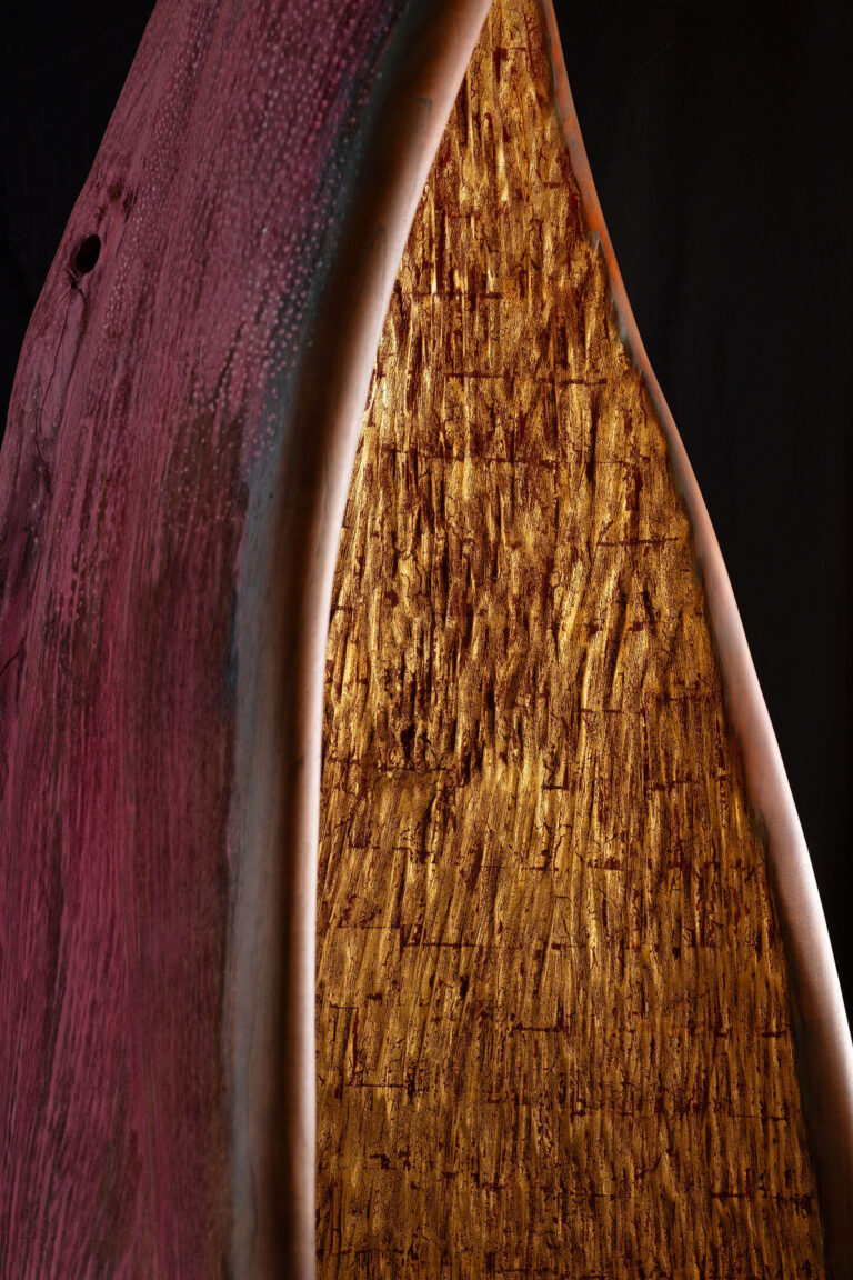 ABENG, 2025, cedar with gold leaf, 11'5"