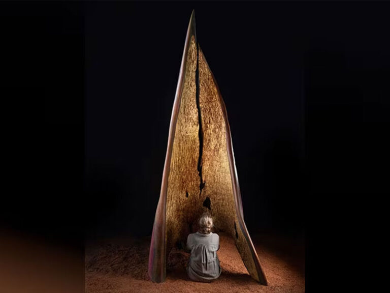 ABENG, 2025, cedar with gold leaf, 11'5"