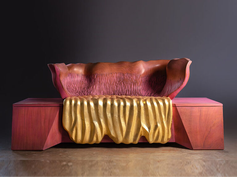 CLOUD BENCH, 2025, cedar, 23K gold leaf, 74" x 24" x 33"