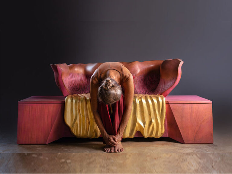 CLOUD BENCH, 2025, cedar, 23K gold leaf, 74" x 24" x 33"